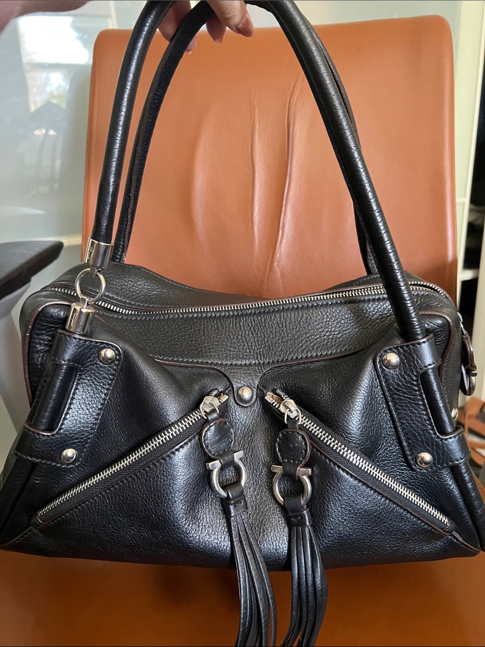 Salvatore Ferragamo Black Leather with Silver tone hardware. - Picture 11 of 11